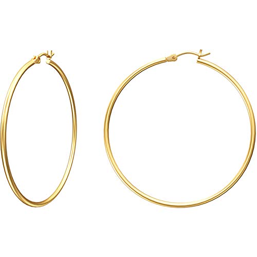 Gacimy 14K Gold Plated Hoop Earrings for Women, 14K Gold Plated Hoops with 925 Sterling Silvertone Post, Yellow Color 50mm Big Earrings for Women - Image 1