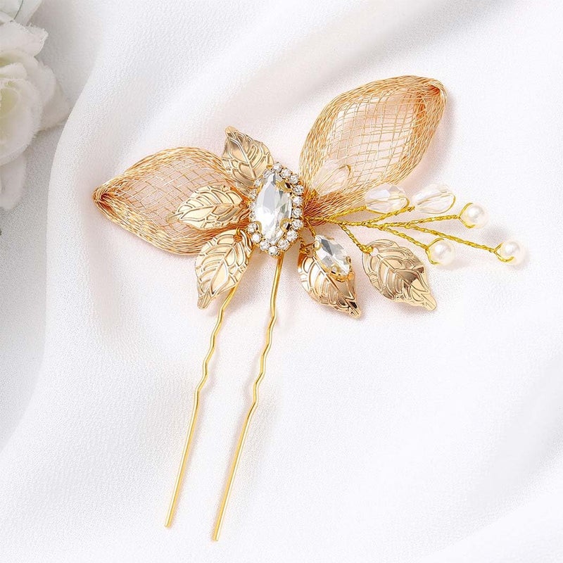 إكسسوارات شعر الزفاف بأوراق إيزدايلي، دبوس شعر كريستالي للعروس، قطعة شعر لؤلؤة ذهبية للنساء والعروس