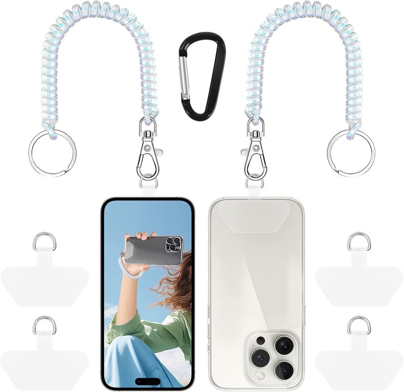 Doormoon Phone Lanyard Leash with 4 Patch, 2* Phone Tether, 4* Phone Tether Tab, 1* Carabiner for Climbing Outdoor Hiking Cycling Skiing Compatible for Smartphones Keys, PearlWhite*2 - Image 1