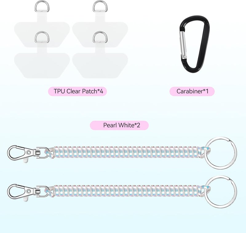 Doormoon Phone Lanyard Leash with 4 Patch, 2* Phone Tether, 4* Phone Tether Tab, 1* Carabiner for Climbing Outdoor Hiking Cycling Skiing Compatible for Smartphones Keys, PearlWhite*2 - Image 4