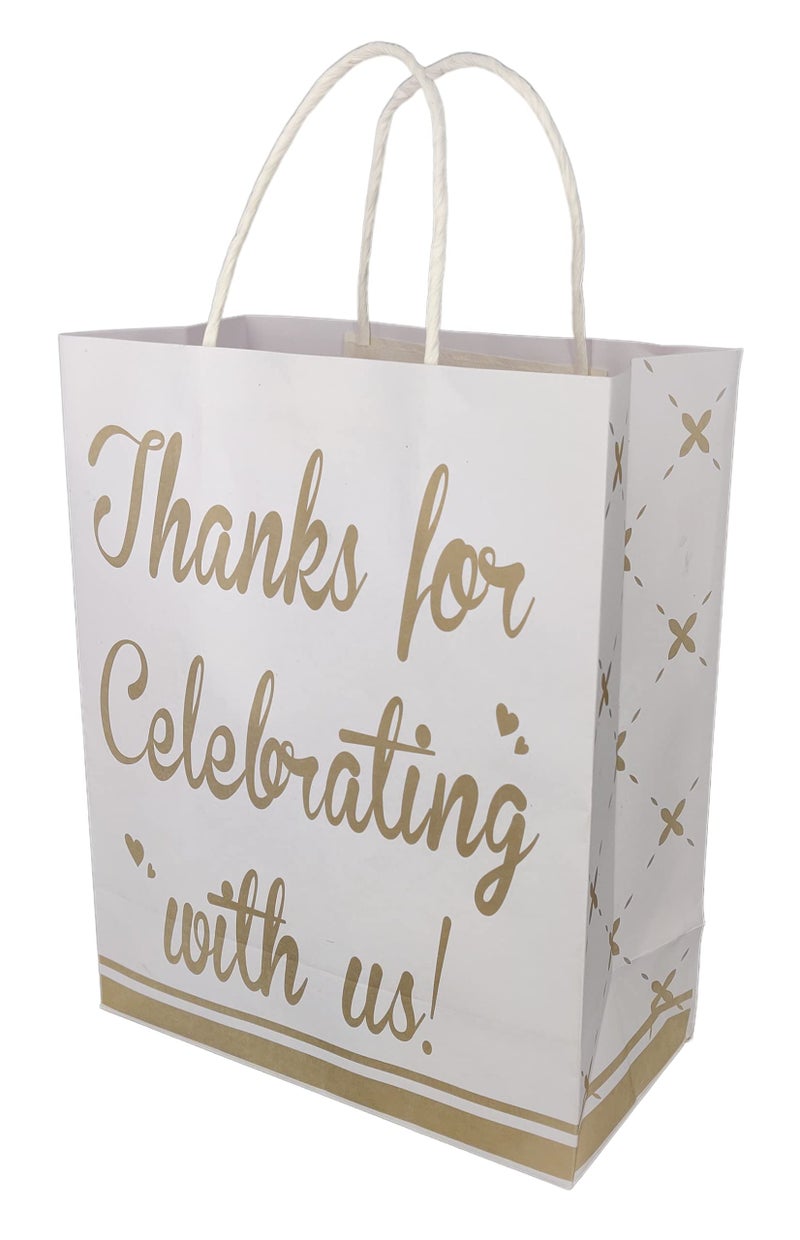 Arrow Paper Products Thank You Printed Paper Gift Bags For Return Gifts | Weddings | Birthday | Holiday Gifting & Presents (Size 17.78 X 7.62 X 22.86 Cm | Pack Of 60), White - Image 3