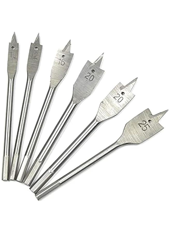 MOXO Flat Drill Sets,6 Wood Flat Drill Sets 10mm25mm Steel Woodworking Spade Drill Bits Hex Shank Flat Drill Hole Puncher Sets Woodworking Tool - Image 1