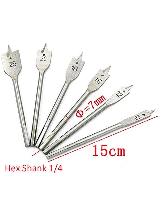 MOXO Flat Drill Sets,6 Wood Flat Drill Sets 10mm25mm Steel Woodworking Spade Drill Bits Hex Shank Flat Drill Hole Puncher Sets Woodworking Tool - Image 4