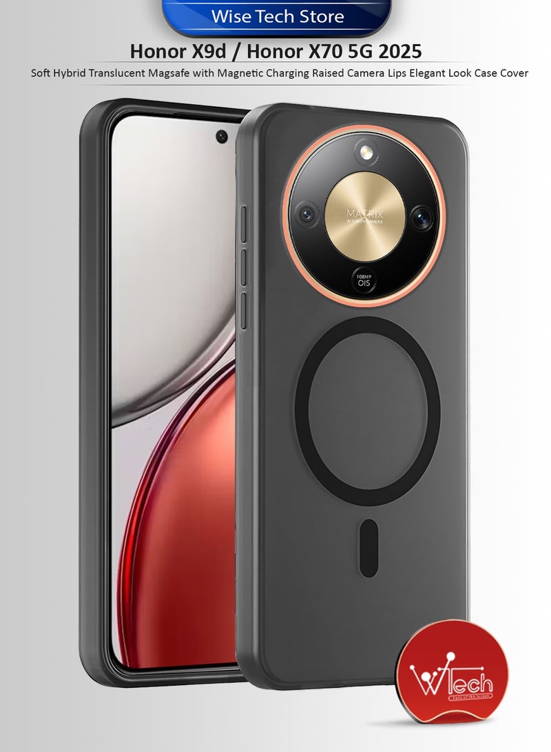 دبليو تيك غطاء حماية لهاتف Honor X9d / Honor X70 5G 2025، ناعم، هجين، شفاف جزئيًا، مع ميزة Magsafe وشحن مغناطيسي، وحواف مرتفعة للكاميرا، تصميم أنيق - أسود (MCMPMN) - Image 1