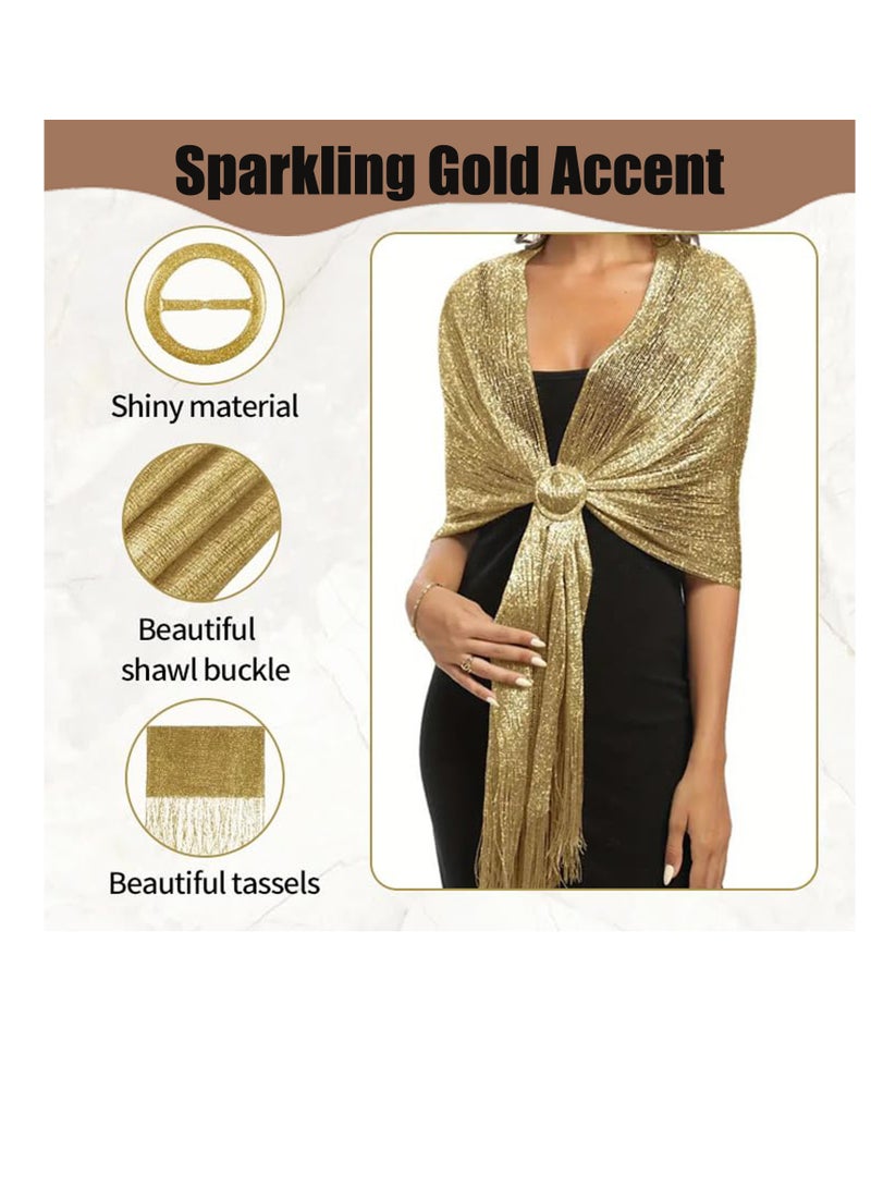 Metallic Shawls anWraps with Buckle, Gold, Tassel Design, for Evening Dresses, Weddings - Image 4