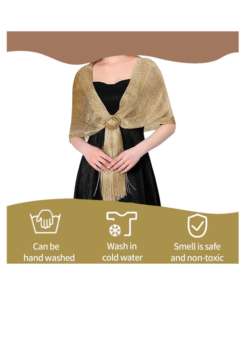 Metallic Shawls anWraps with Buckle, Gold, Tassel Design, for Evening Dresses, Weddings - Image 5