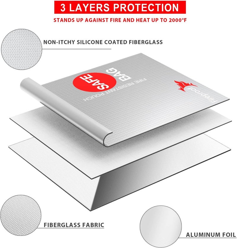COLCASE Fireproof Document Bag Upgraded 2 Pockets (2000 ℉)15 x 11 Inches Silicone Coated Fireproof and Waterproof Bag Fireproof Safe Bag Storage for Money, Documents, Jewelry and Passport Silver - Image 4