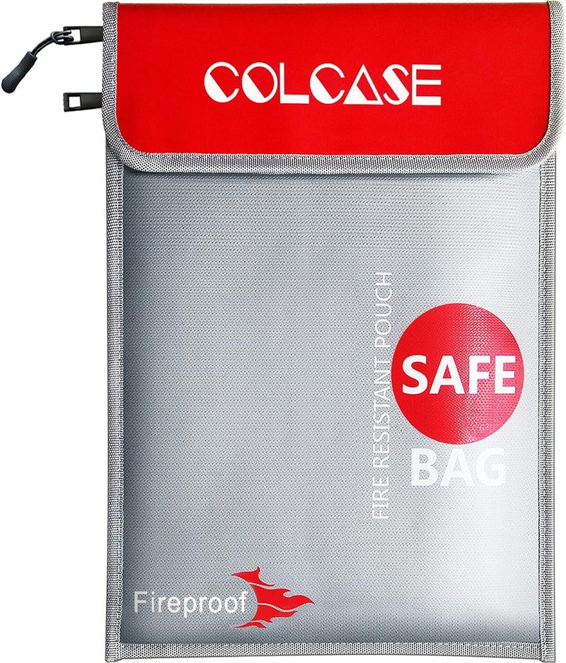 COLCASE Fireproof Document Bag Upgraded 2 Pockets (2000 ℉)15 x 11 Inches Silicone Coated Fireproof and Waterproof Bag Fireproof Safe Bag Storage for Money, Documents, Jewelry and Passport Silver - Image 1