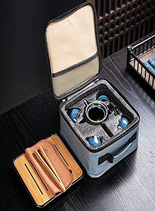 DEKNBE Ceramic Kungfu Tea Set,Chinese Tea Set,Contains Tea Tray and Bag,Tea Sets for Women/Man/Adults,Suitable for Parties and Travel,with Tea Strainer-Stainless - Image 2