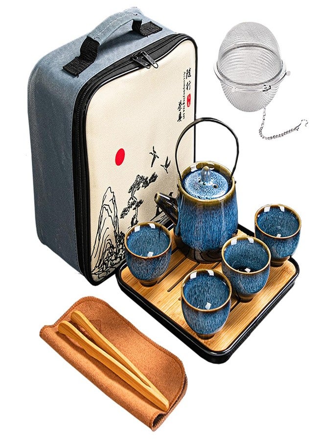 DEKNBE Ceramic Kungfu Tea Set,Chinese Tea Set,Contains Tea Tray and Bag,Tea Sets for Women/Man/Adults,Suitable for Parties and Travel,with Tea Strainer-Stainless - Image 1
