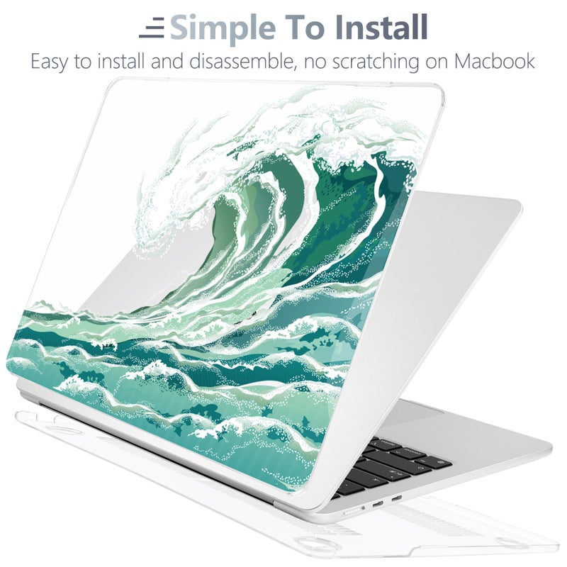 Batianda Premium Case for New MacBook Air 15 inch 2025 M4 2024 2023 with M3 M2 Chip Model A3241/A3114/A2941, Designed Protective Plastic Hardshell & Keyboard Cover & Screen Protector, Waves - Image 4