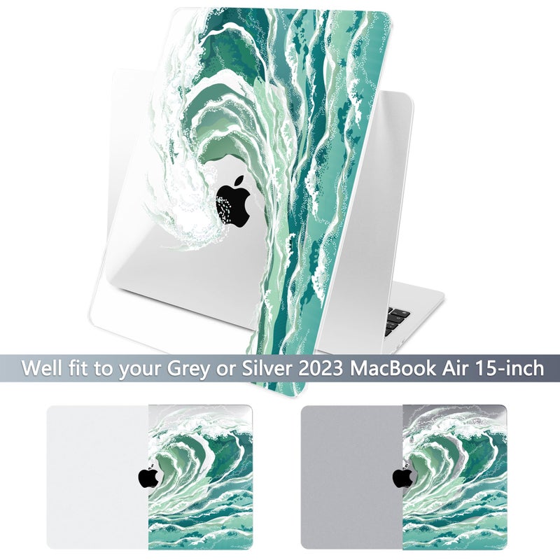 Batianda Premium Case for New MacBook Air 15 inch 2025 M4 2024 2023 with M3 M2 Chip Model A3241/A3114/A2941, Designed Protective Plastic Hardshell & Keyboard Cover & Screen Protector, Waves - Image 2