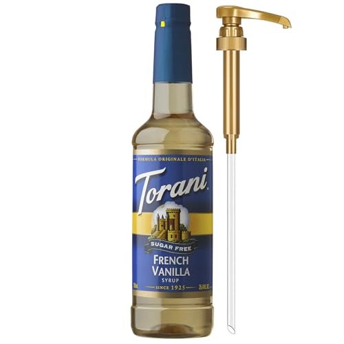 Torani Sugar Free Coffee Syrup, French Vanilla Flavored Syrup for Drinks, Zero Calorie, Pump Included, 25.4 Fl Oz - Image 1