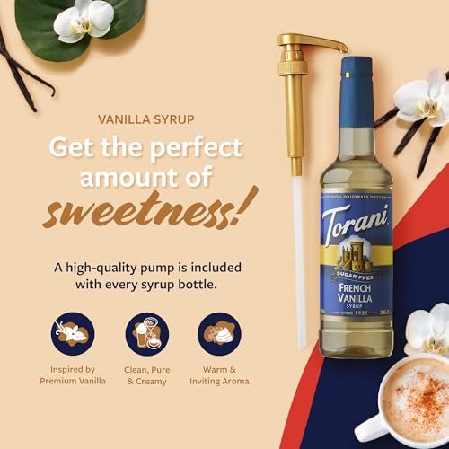 Torani Sugar Free Coffee Syrup, French Vanilla Flavored Syrup for Drinks, Zero Calorie, Pump Included, 25.4 Fl Oz - Image 3