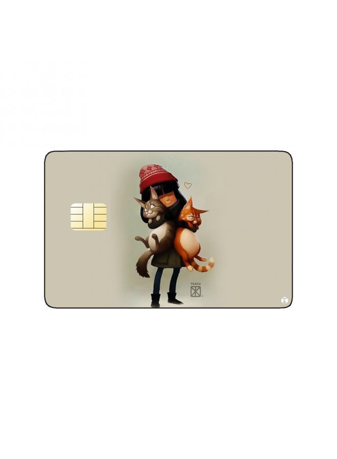 RKN PRINTED BANK CARD STICKER Cute Girl Drawing With Cats - Image 1