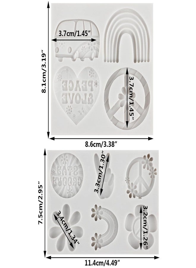 Sijiangmold Groovy Silicone Molds Daisy Rainbows Flower Fondant Molds Buses Peace Signs Candy Mold For Groovy Retro Hippie Boho Party Cake Decorating Cupcake Topper Polymer Clay Gum Paste Set Of 2 - Image 2