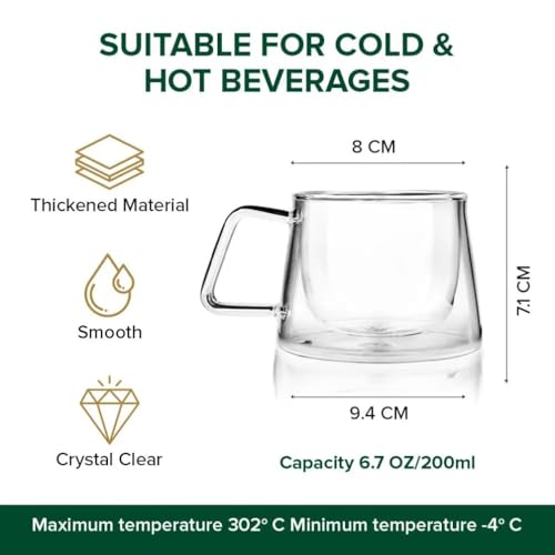 HAKKU Double Wall Insulated Glass Coffee Mugs with Handle Set of 2 | 150ml | Everyday Drinking Tea Cups Perfect for Latte, Espresso, Cappuccinos, Tea Bag, Hot & Cold Beverage (2, Eclipse) - Image 4