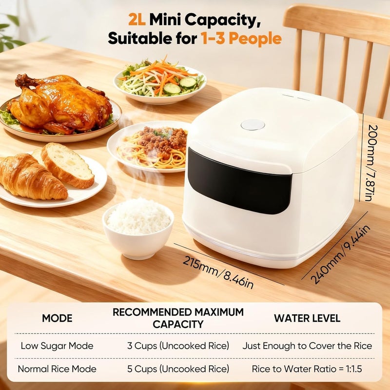 LINJIE Electric Rice Cooker,2L Mini Protable Rice Cooker, 10 in 1 Low Carb Cooker with Steamer,24 hours Timer Delay,for 1-3 People, Rice Maker for Grains, White Rice, Porridge, and Soup - Image 2
