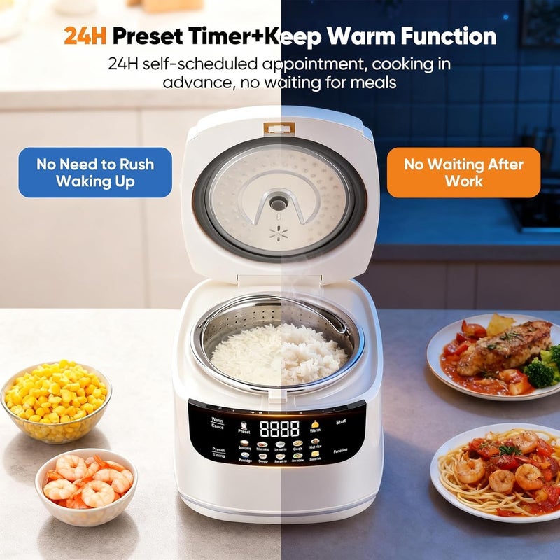 LINJIE Electric Rice Cooker,2L Mini Protable Rice Cooker, 10 in 1 Low Carb Cooker with Steamer,24 hours Timer Delay,for 1-3 People, Rice Maker for Grains, White Rice, Porridge, and Soup - Image 4