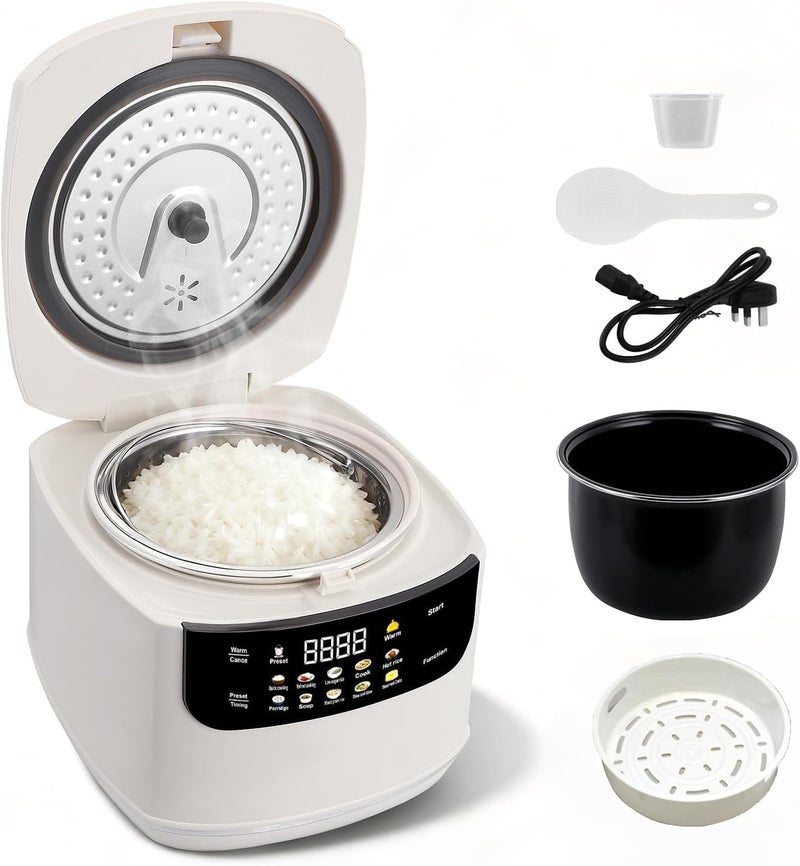 LINJIE Electric Rice Cooker,2L Mini Protable Rice Cooker, 10 in 1 Low Carb Cooker with Steamer,24 hours Timer Delay,for 1-3 People, Rice Maker for Grains, White Rice, Porridge, and Soup - Image 1