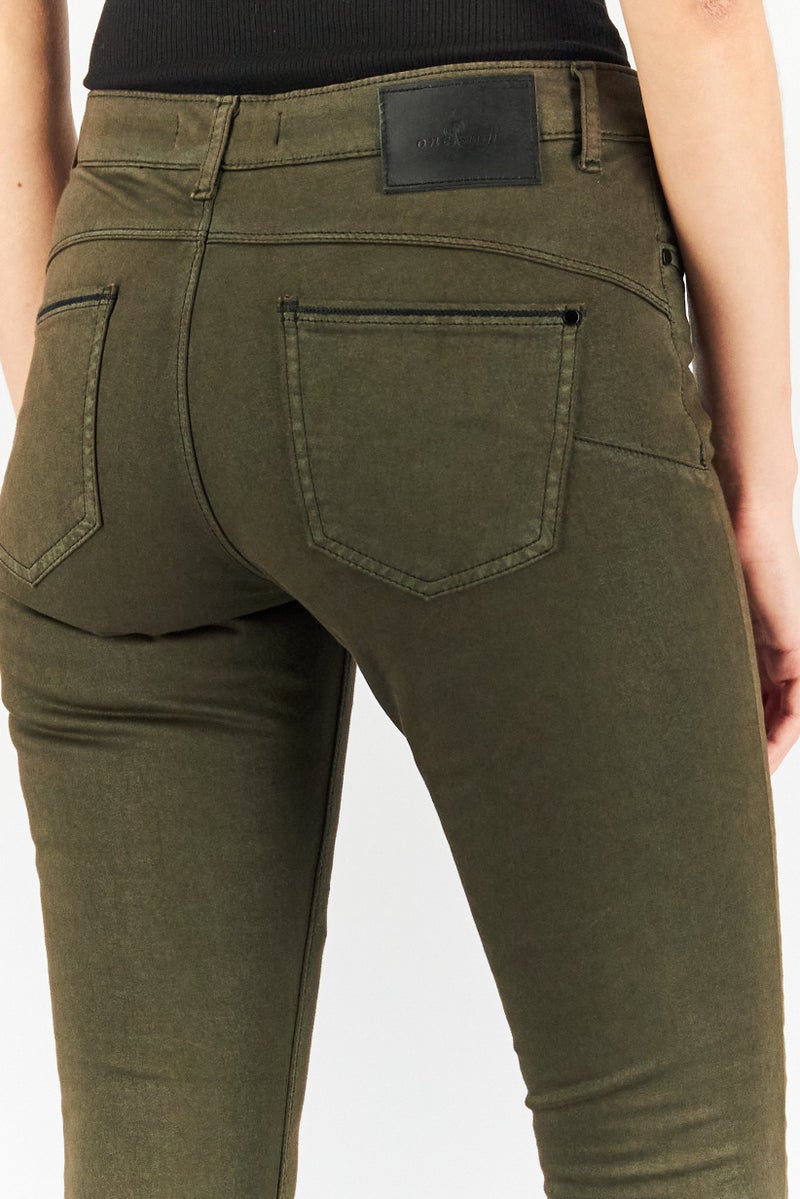 One Step Women Slim Fit Plain Four Pocket Pants, Dark Green - Image 3