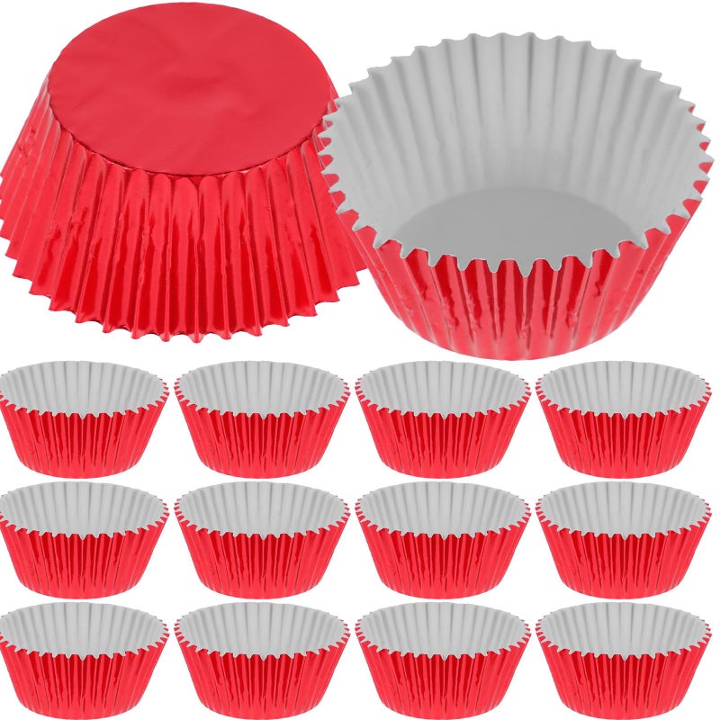 Thick Red Aluminum Foil Muffin Cups 100pcs Greaseproof Baking Liners for Home and Party - Image 2