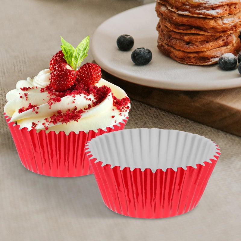 Thick Red Aluminum Foil Muffin Cups 100pcs Greaseproof Baking Liners for Home and Party - Image 4