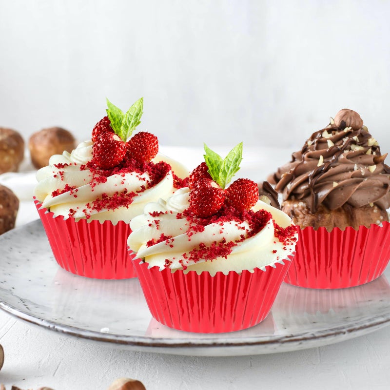Thick Red Aluminum Foil Muffin Cups 100pcs Greaseproof Baking Liners for Home and Party - Image 5
