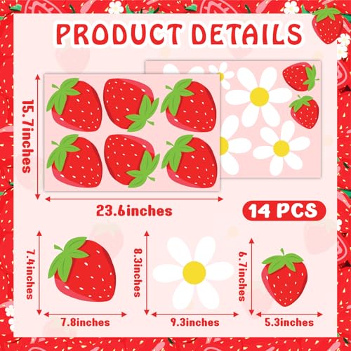 kokolap Large Strawberry Stickers for Balloon Arch Strawberries Party Signs Vinyl Decals for Backdrop Kitchen Fruit Wall Stickers Daisy Flowers Berry First Party Supplies Baby Shower Girls Birthday Decoration - Image 4