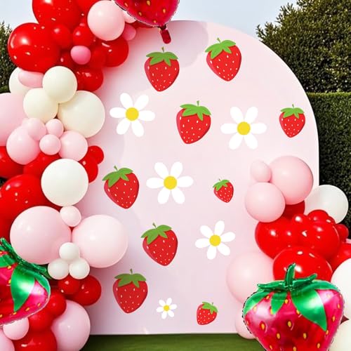 kokolap Large Strawberry Stickers for Balloon Arch Strawberries Party Signs Vinyl Decals for Backdrop Kitchen Fruit Wall Stickers Daisy Flowers Berry First Party Supplies Baby Shower Girls Birthday Decoration - Image 1