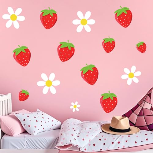 kokolap Large Strawberry Stickers for Balloon Arch Strawberries Party Signs Vinyl Decals for Backdrop Kitchen Fruit Wall Stickers Daisy Flowers Berry First Party Supplies Baby Shower Girls Birthday Decoration - Image 3