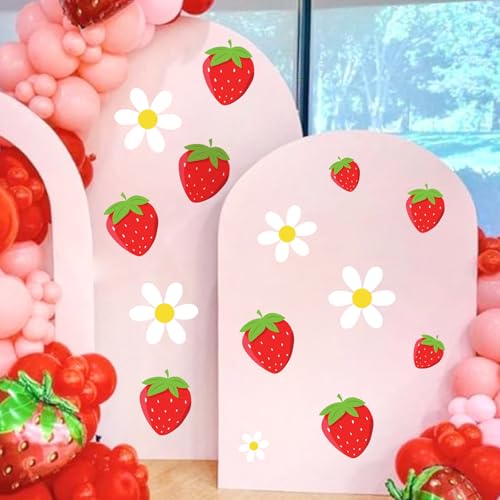 kokolap Large Strawberry Stickers for Balloon Arch Strawberries Party Signs Vinyl Decals for Backdrop Kitchen Fruit Wall Stickers Daisy Flowers Berry First Party Supplies Baby Shower Girls Birthday Decoration - Image 2