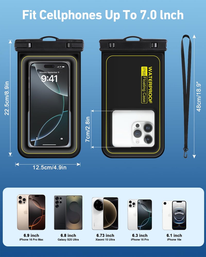 Razobws Waterproof Phone Pouch 2 Pack, IP68 Floating Waterproof Phone Case, Up to 8.3" Dry Bag for iPhone 17 16 15 14 13 Pro Max Samsung S25 Ultra S24 S23, Kayak/Beach/Cruise Travel Essentials Black - Image 2