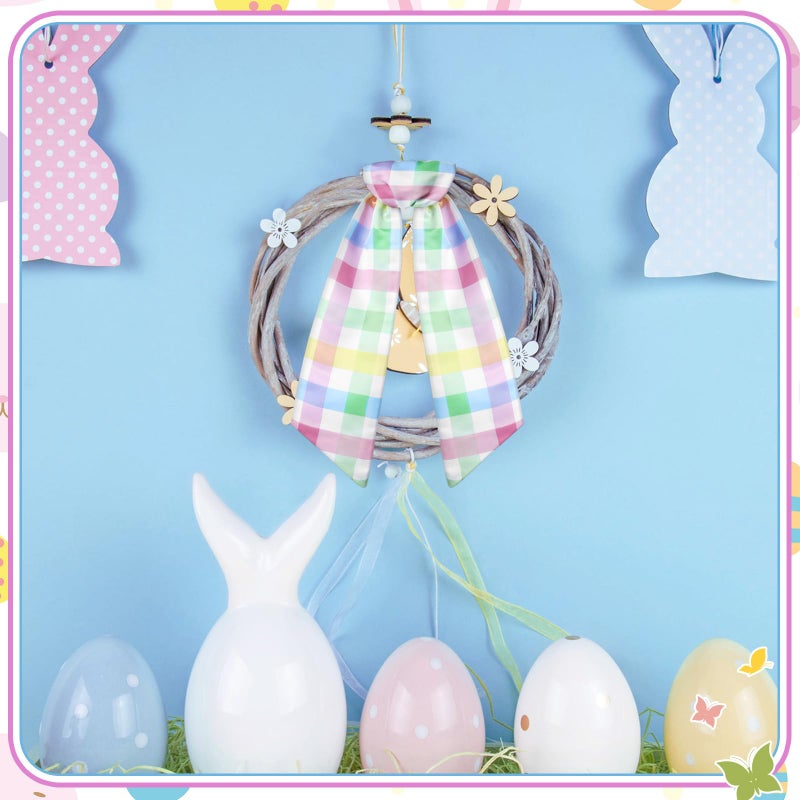 CraftyDream Wreath Sash for Front Door Wreath Satin Sash Blank Sashes Embroidery Monogram Yard Doorway Indoor Outdoor Wall Ribbon Bow Home Decor(Pastel,Easter Buffalo Plaid) - Image 5