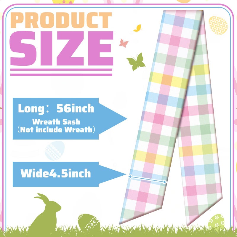 CraftyDream Wreath Sash for Front Door Wreath Satin Sash Blank Sashes Embroidery Monogram Yard Doorway Indoor Outdoor Wall Ribbon Bow Home Decor(Pastel,Easter Buffalo Plaid) - Image 3