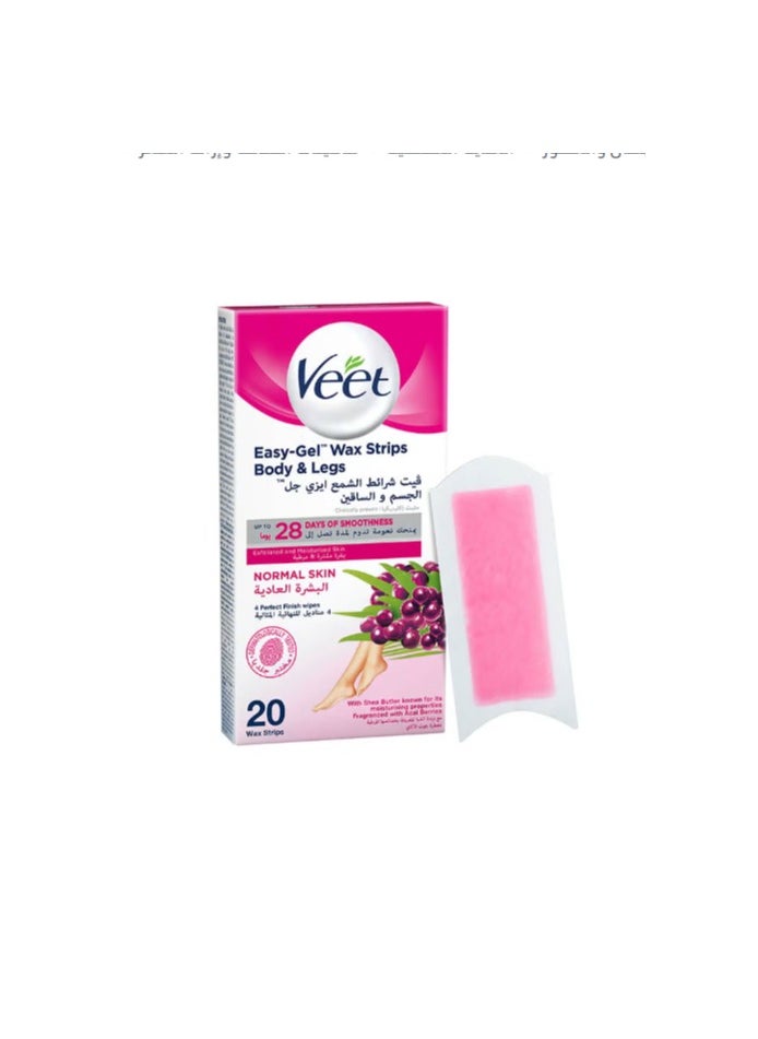 Veet Easy Gel Wax Strips Body And Legs For Normal Skin Hair Removal Moisturising Shea Butter 20 Strips  - Image 2