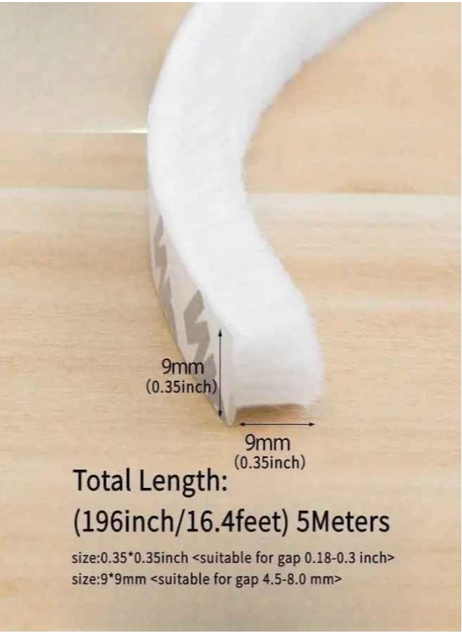 Zimtal - Brush Weather Seal Strip for Sliding Windows/Doors Frame Side, Pile Self Adhesive Weatherstrip Seal Tape for Door Draft Stopper, SoundProof Winter Insulation, Size (9mm*9mm, White) - Image 1
