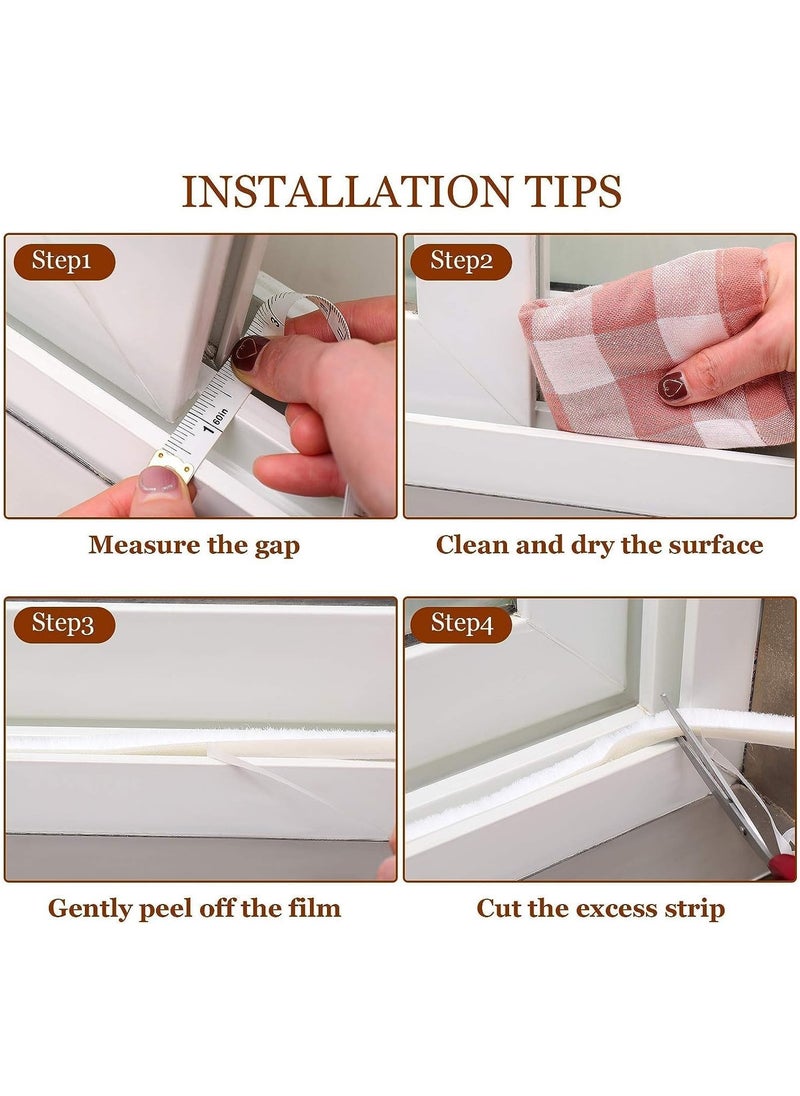 Zimtal - Brush Weather Seal Strip for Sliding Windows/Doors Frame Side, Pile Self Adhesive Weatherstrip Seal Tape for Door Draft Stopper, SoundProof Winter Insulation, Size (9mm*9mm, White) - Image 1