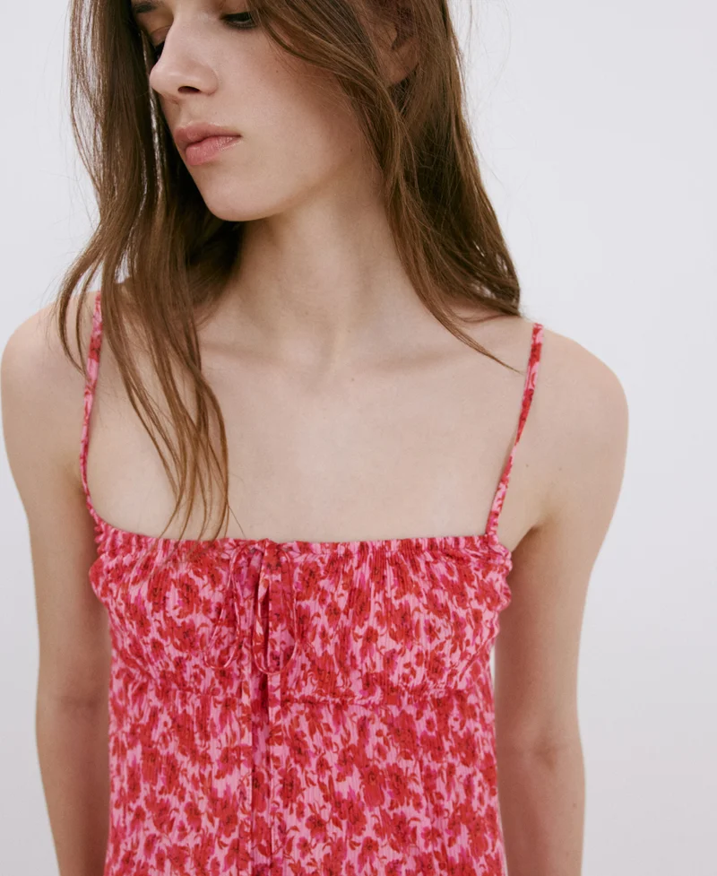 Mango red floral Floral-Print Pleated Dress for Women | Best Price UAE