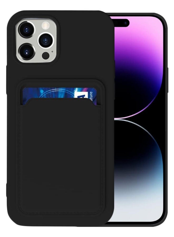 جراب بطاقة سيليكون متوافق مع iPhone 16 Pro Max، جراب محفظة واقي ممتص للصدمات مع حامل بطاقة، أسود - Image 1