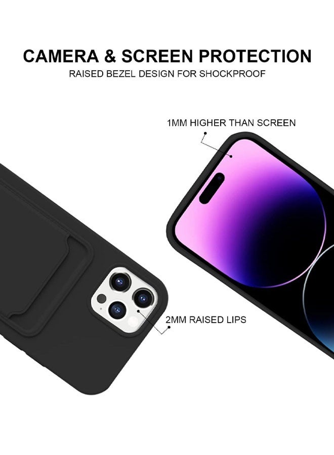 جراب بطاقة سيليكون متوافق مع iPhone 16 Pro Max، جراب محفظة واقي ممتص للصدمات مع حامل بطاقة، أسود - Image 5