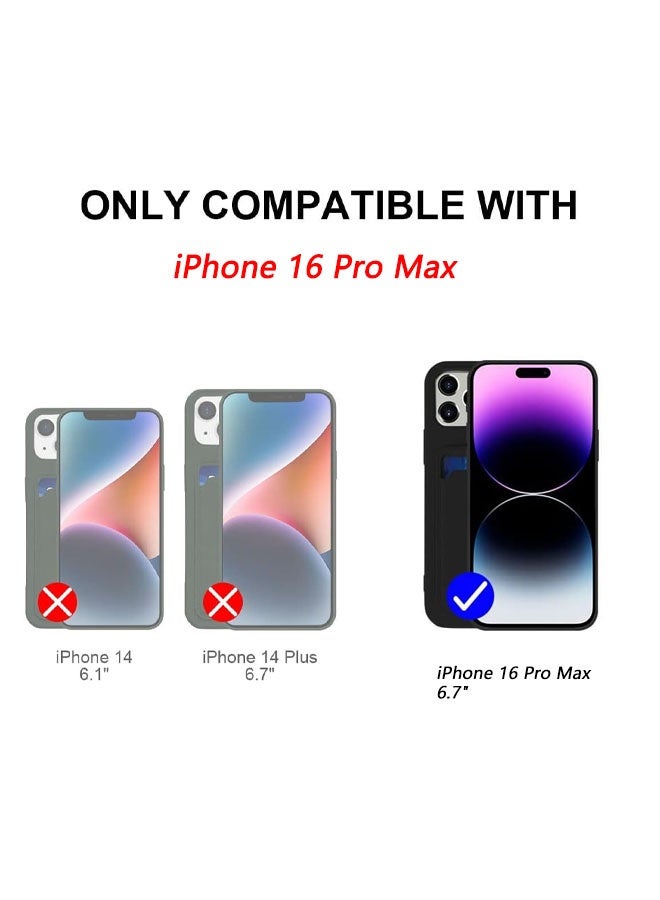 جراب بطاقة سيليكون متوافق مع iPhone 16 Pro Max، جراب محفظة واقي ممتص للصدمات مع حامل بطاقة، أسود - Image 2