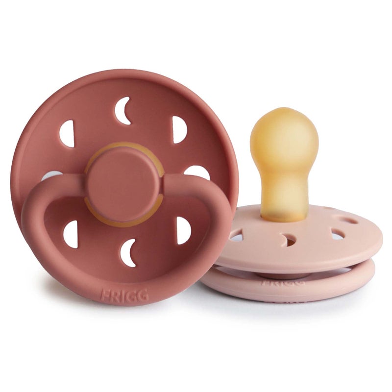 FRIGG Moon Natural Rubber Baby Pacifier | Made in Denmark | BPA-Free (Blush/Powder Blush, 0-6 Months) 2-Pack - Image 1