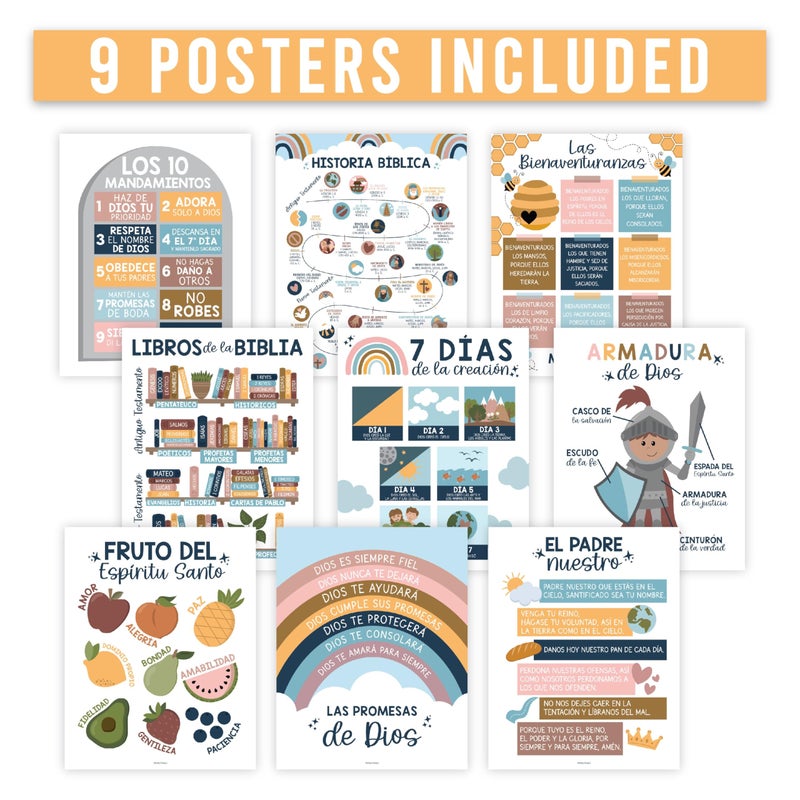 Hadley Designs Spanish Classroom Decorations - Spanish Classroom Must Haves, Books Of The Bible Poster, Bible Posters For Kids, Cuadros Cristianos En EspaÃ±ol, Boho Textos Biblicos EspaÃ±ol Para Pared - Image 4
