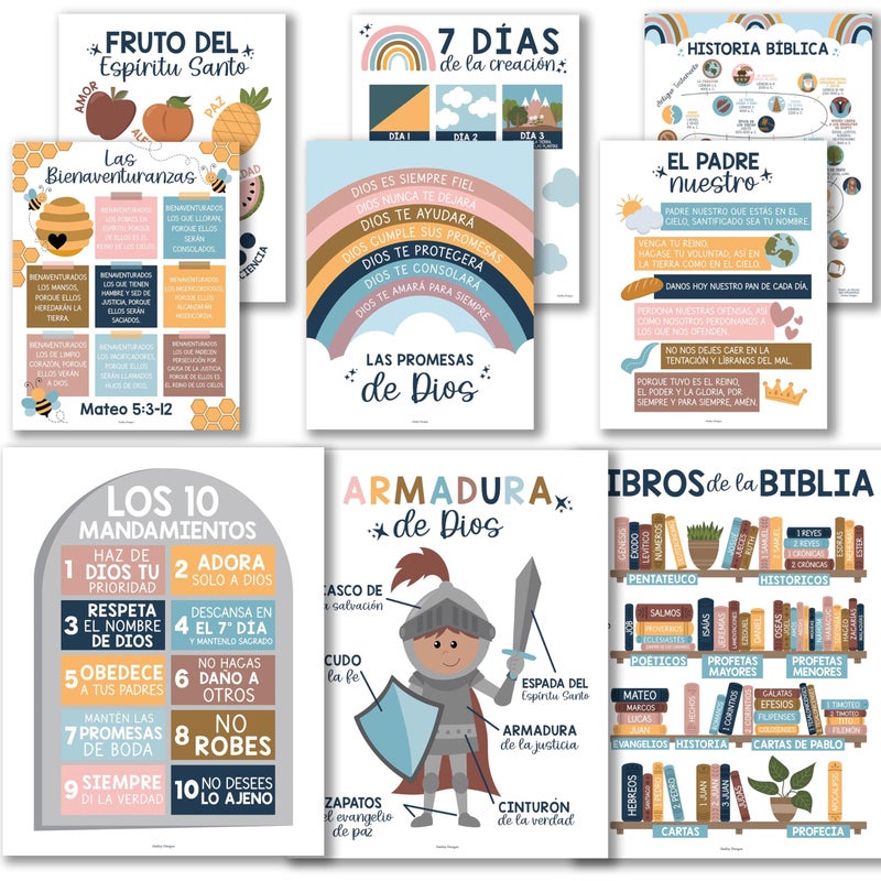 Hadley Designs Spanish Classroom Decorations - Spanish Classroom Must Haves, Books Of The Bible Poster, Bible Posters For Kids, Cuadros Cristianos En EspaÃ±ol, Boho Textos Biblicos EspaÃ±ol Para Pared - Image 1
