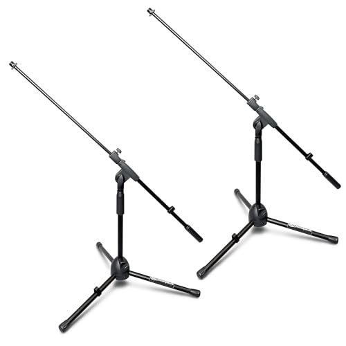 AXA AXCESSABLES AxcessAbles Low-Profile Microphone Tripod Stand with Boom Arm | Adjustable Height Short Floor Mic Stand with Boom | Kick Drum Mike Stands | Guitar Amp Stands (2-Pack) - Image 1