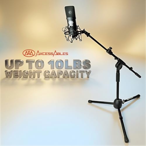 AXA AXCESSABLES AxcessAbles Low-Profile Microphone Tripod Stand with Boom Arm | Adjustable Height Short Floor Mic Stand with Boom | Kick Drum Mike Stands | Guitar Amp Stands (2-Pack) - Image 4
