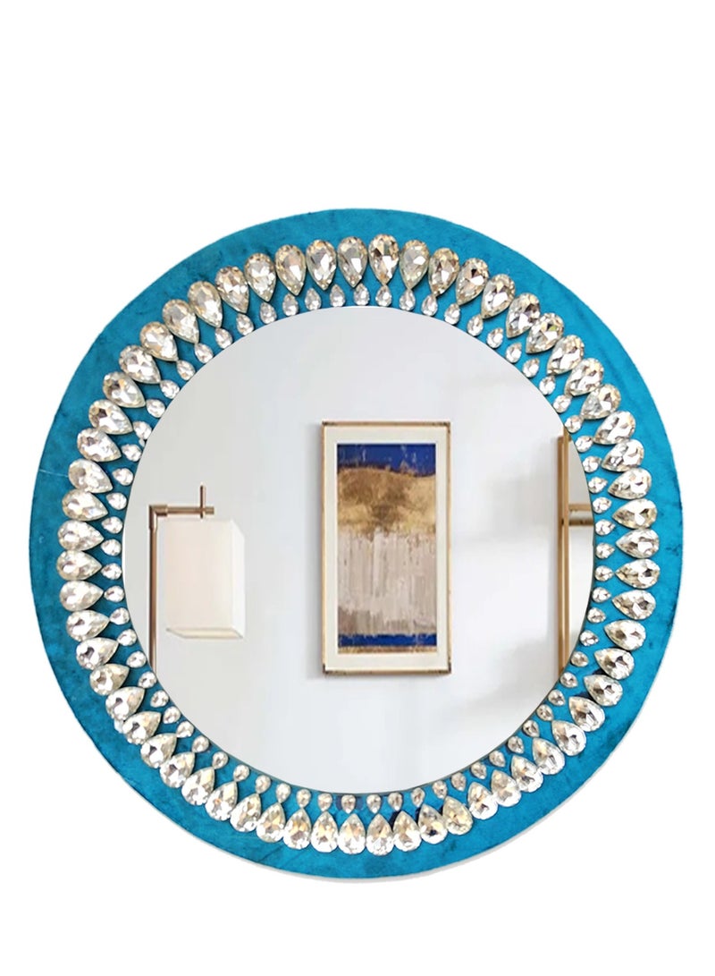 TriBro Round Shape Attractive Handmade Wall Mirror with Blue and Silver colour hanging wall mirror for Bedroom Livingroom and hallway 45.1 * 45.1 cm - Image 1
