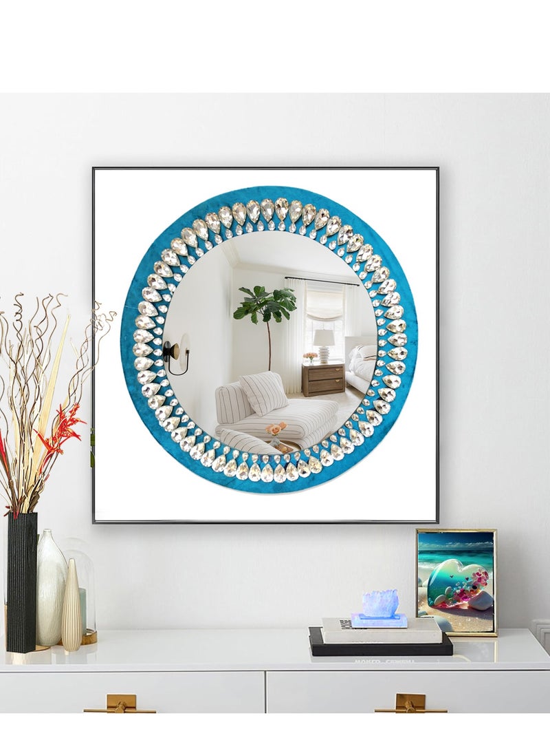 TriBro Round Shape Attractive Handmade Wall Mirror with Blue and Silver colour hanging wall mirror for Bedroom Livingroom and hallway 45.1 * 45.1 cm - Image 2