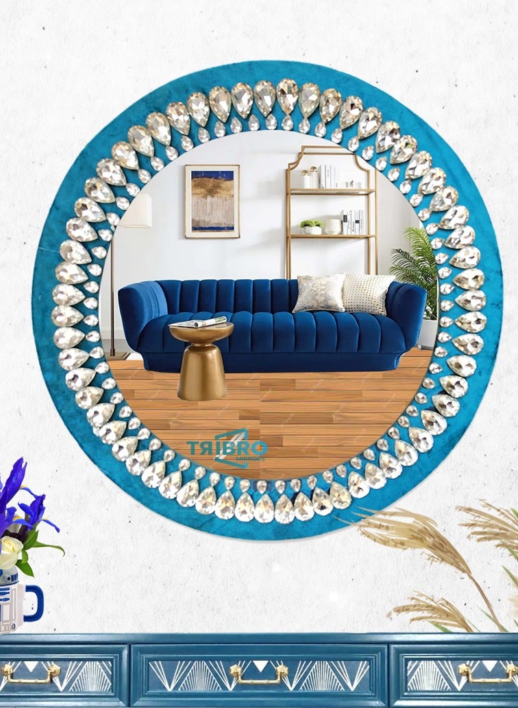 TriBro Round Shape Attractive Handmade Wall Mirror with Blue and Silver colour hanging wall mirror for Bedroom Livingroom and hallway 45.1 * 45.1 cm - Image 3